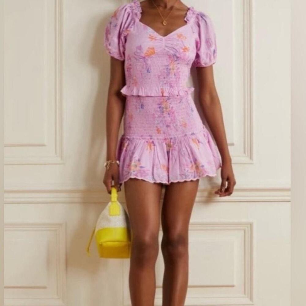 LoveShackFancy $445 Jarrah Mini Dress in Royal Pink Berry floral smocked sz Med